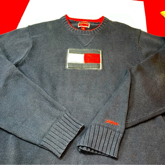 Tommy Hilfiger 3D big FLAG LOGO sweater Crewneck JAPAN men’s Medium, Y2K preppy - Picture 13 of 13